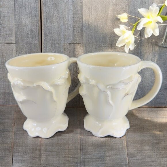 Roscher Flower Antique Butter Yellow Coffee Mug Cup Flower Shape Mugs Cups Set 2 - Picture 1 of 16